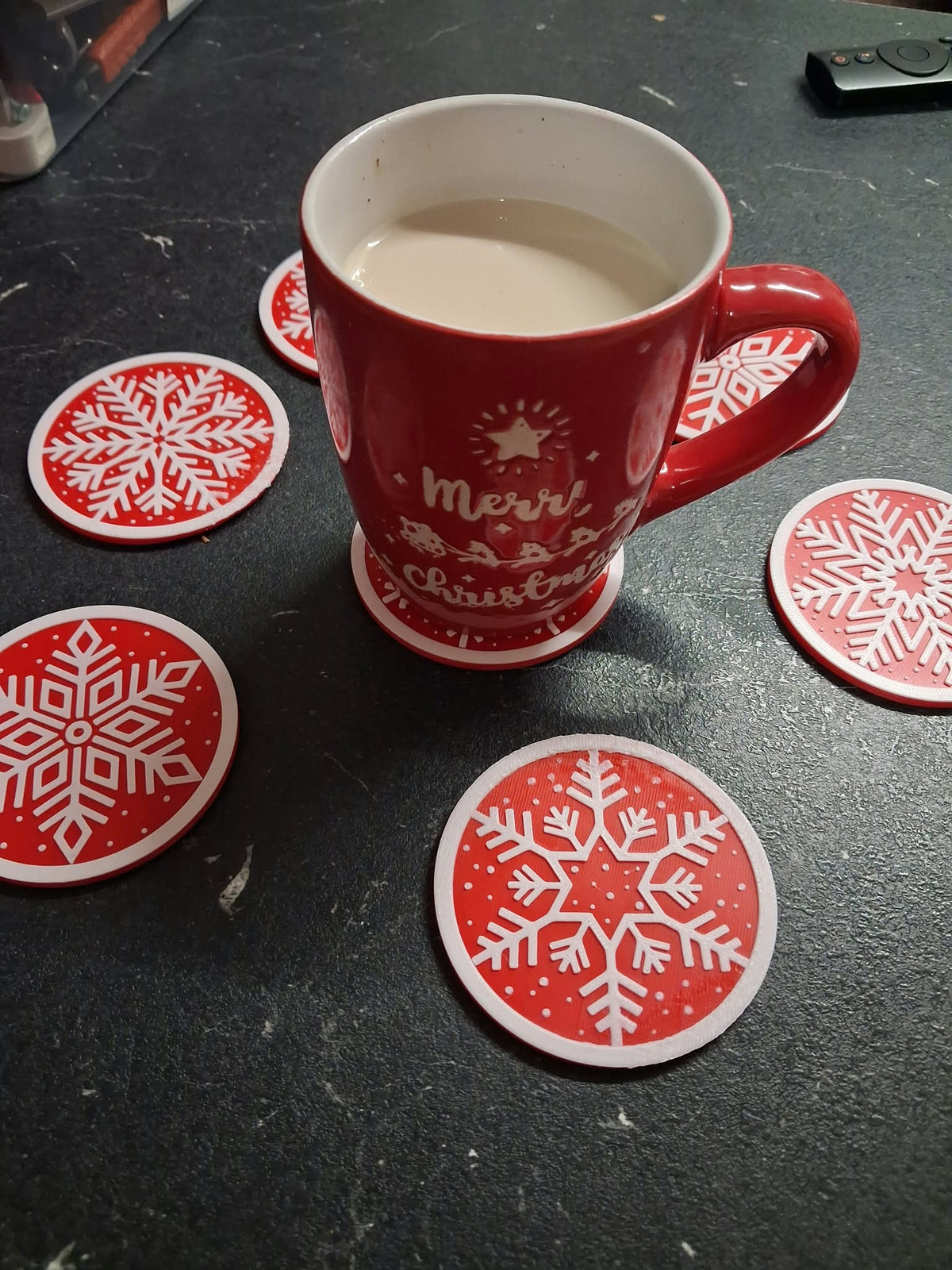 Christmas Snowflake Coaster Set of 6 with Holder | 3D Printed Festive Drink Coasters | Holiday Table Decor & Secret Santa Gift
