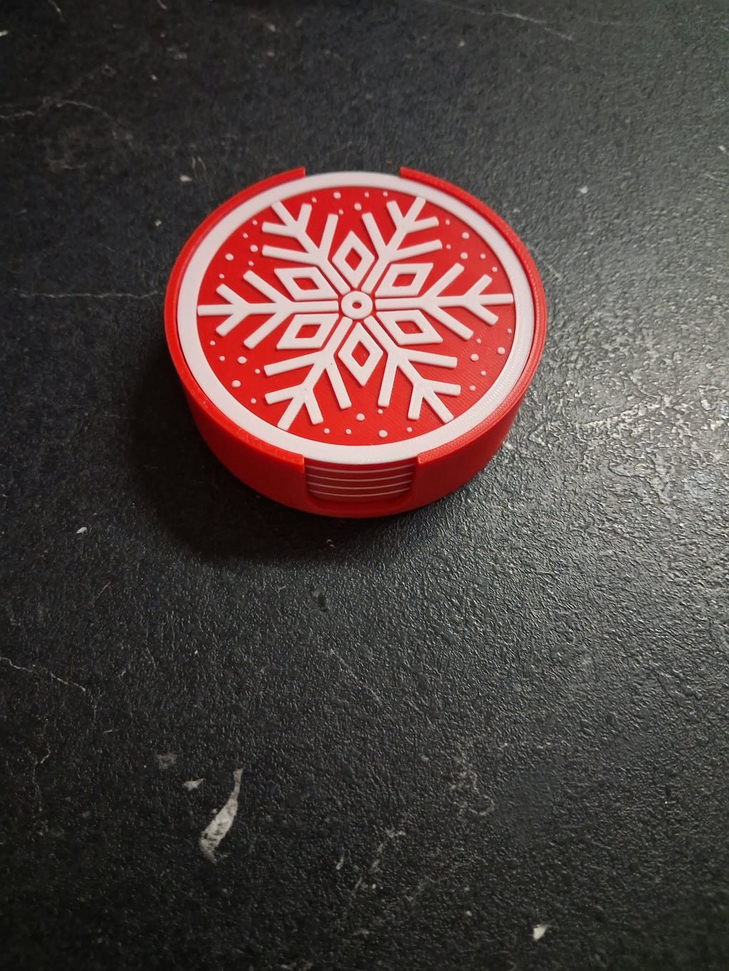 Christmas Snowflake Coaster Set of 6 with Holder | 3D Printed Festive Drink Coasters | Holiday Table Decor & Secret Santa Gift