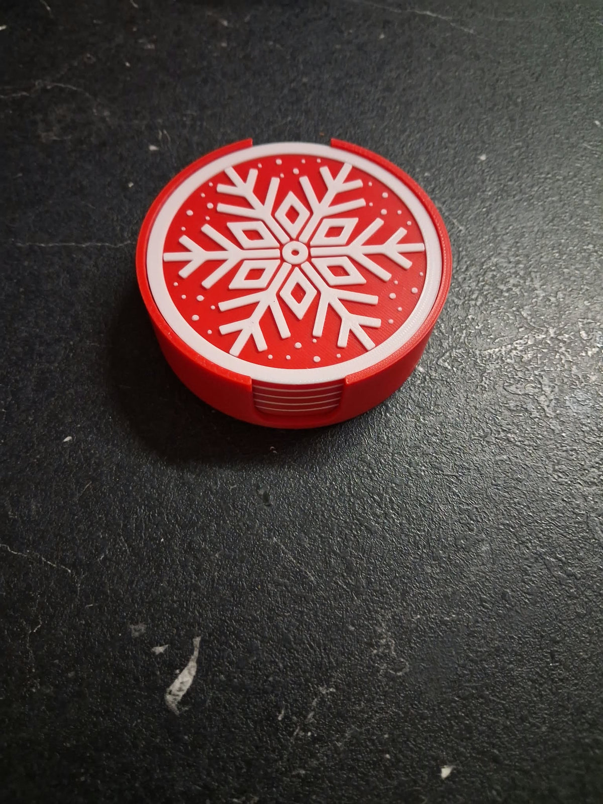 Christmas Snowflake Coaster Set of 6 with Holder | 3D Printed Festive Drink Coasters | Holiday Table Decor & Secret Santa Gift